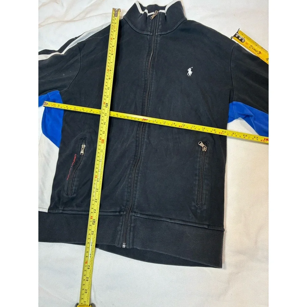 Polo Ralph Lauren Men's L‎ Track Jacket Black Blue White Full Zip Cotton Pony